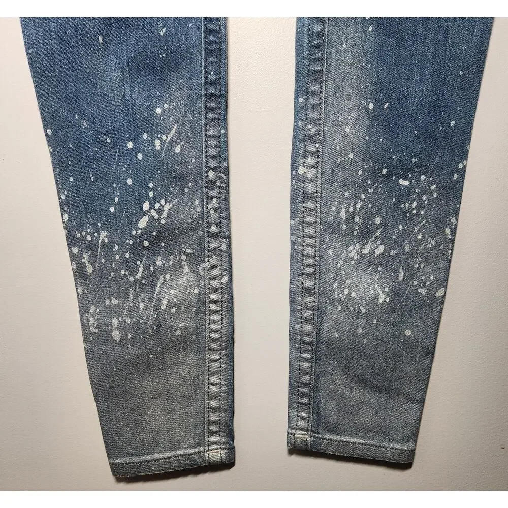 Miss Me Mid Rise Skinny Jeans Women's 26 Blue Denim Paint Splatter Distressed
